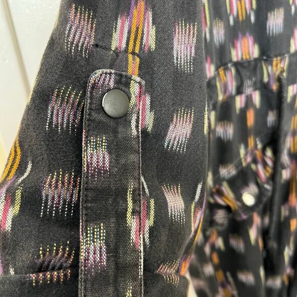 Free People Ikat Print Hooded Utility Jacket Black Cotton Boho Lagenlook - Picture 5 of 15